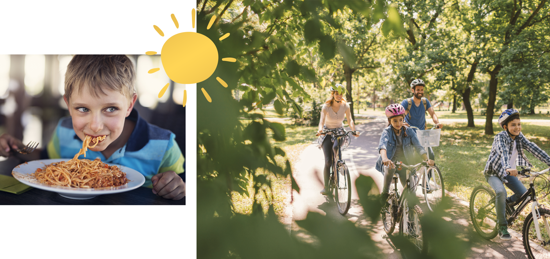 famiglia che gira nel parco in bicicletta